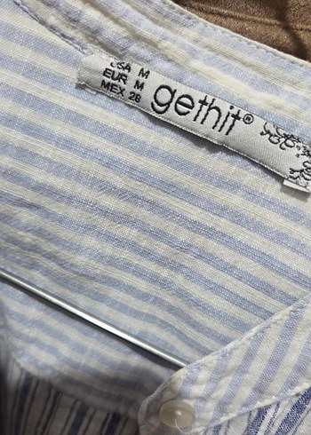 Çizgili Mavi Kadın Pamuk Gömlek - Görsel 3