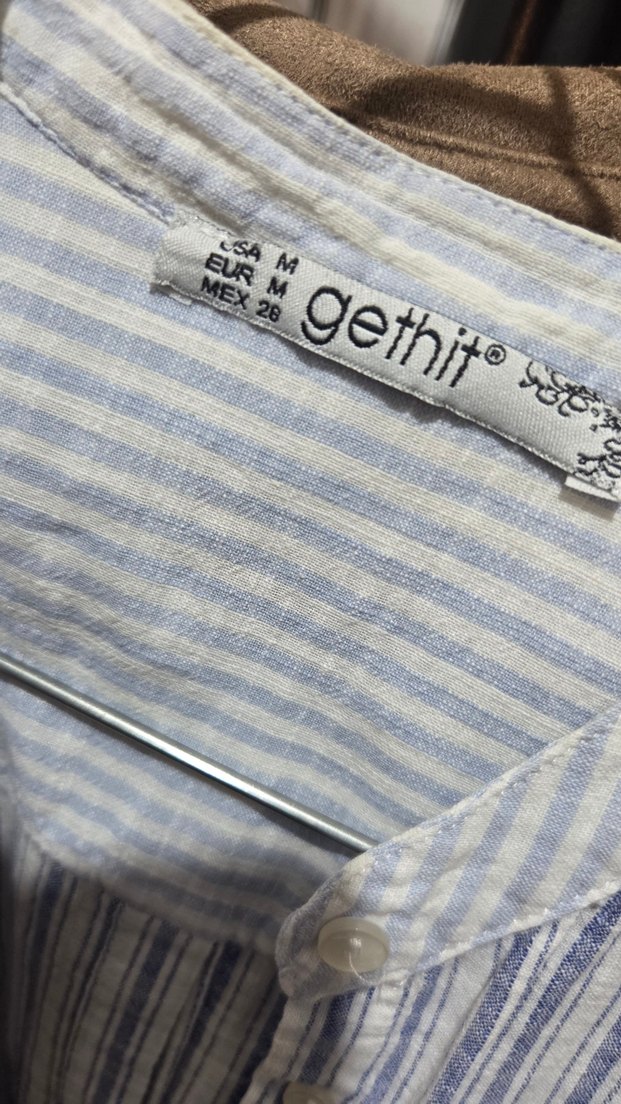 Çizgili Mavi Kadın Pamuk Gömlek - Görsel 3