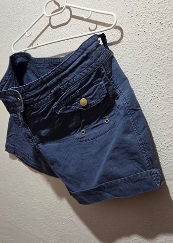 Düğmeli Koyu Mavi Mini Denim Şort - Görsel 2