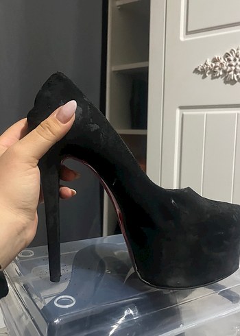 Siyah Süet Platform Topuklu Stiletto - Görsel 3