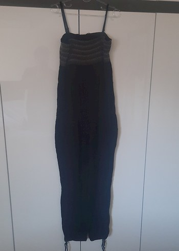 Kadın Siyah Keten Askılı Tulum - Görsel 4