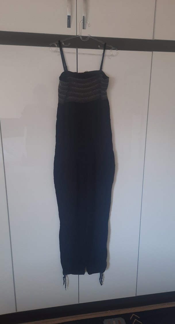 Kadın Siyah Keten Askılı Tulum - Görsel 4