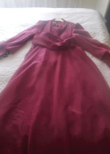 Bordo Uzun Kollu Drapeli Kadın Elbise - Görsel 3