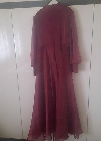 Bordo Uzun Kollu Drapeli Kadın Elbise - Görsel 2