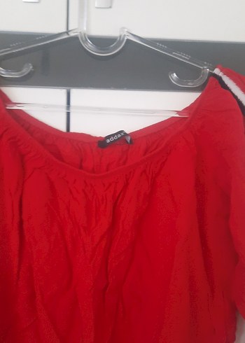 Kırmızı Uzun Kollu Straplez Mini Bluz - Görsel 2