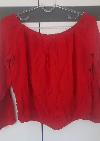 Kırmızı Uzun Kollu Straplez Mini Bluz - Görsel 3