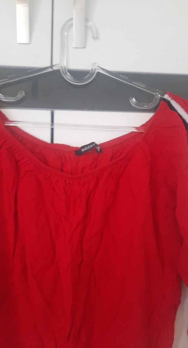 Kırmızı Uzun Kollu Straplez Mini Bluz - Görsel 2