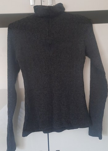 Kadın Gri Yüksek Yakalı Bağcıklı Triko Kazak - Görsel 5