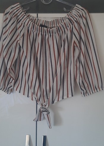 Çizgili Bej Mini Bluz - Görsel 2