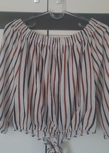 Çizgili Bej Mini Bluz - Görsel 4