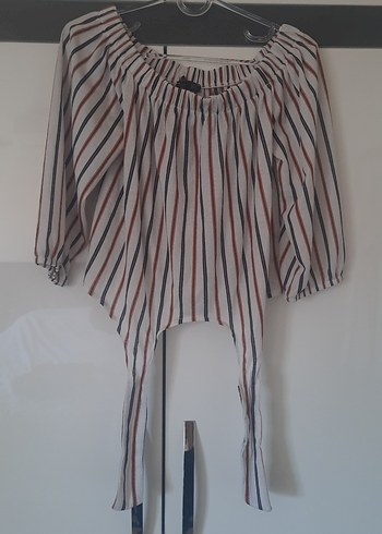 Çizgili Bej Mini Bluz - Görsel 5