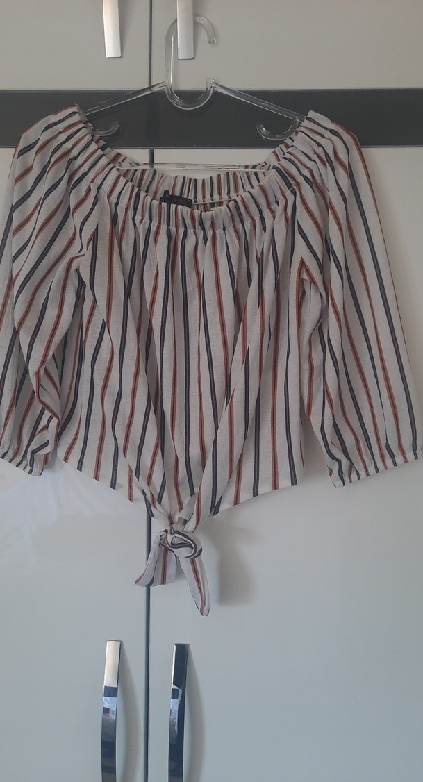 Çizgili Bej Mini Bluz - Görsel 2