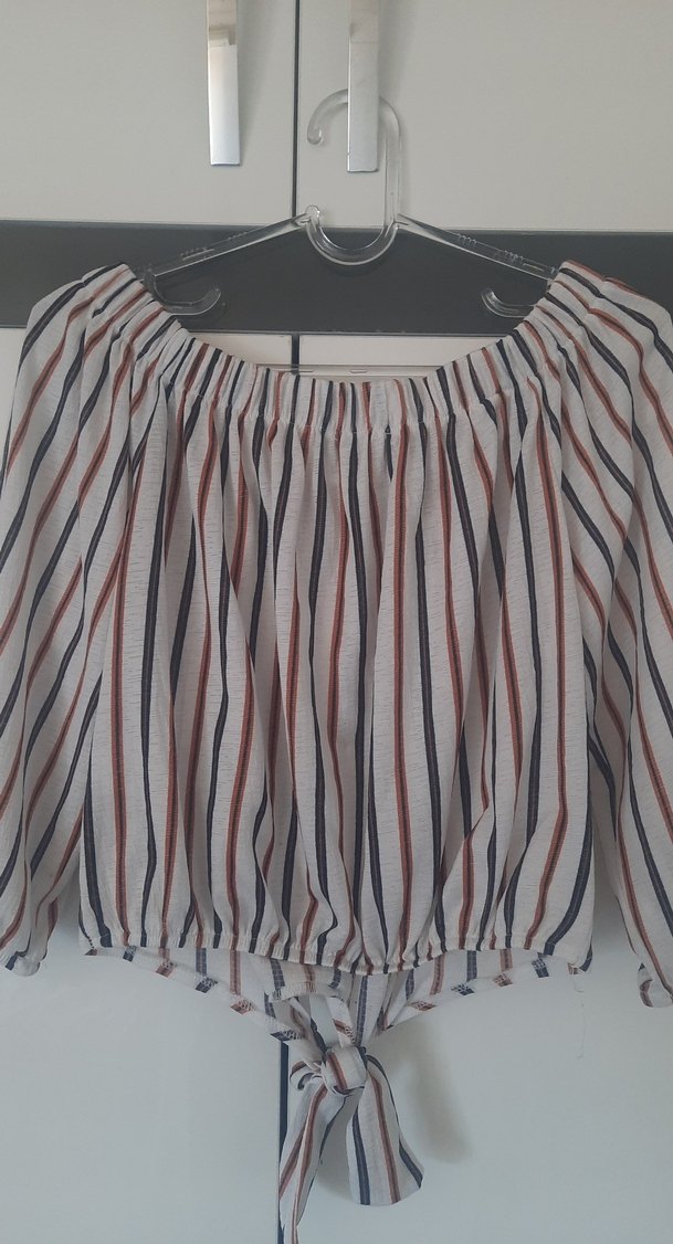 Çizgili Bej Mini Bluz - Görsel 4