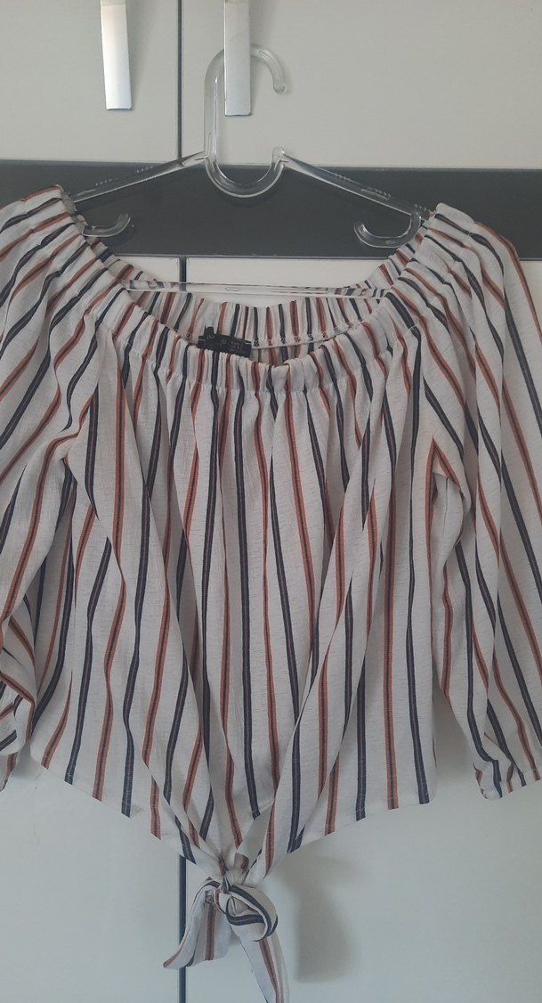 Çizgili Bej Mini Bluz - Görsel 3