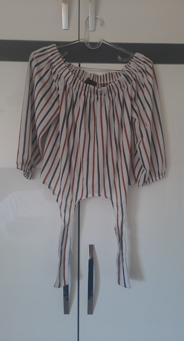 Çizgili Bej Mini Bluz - Görsel 5
