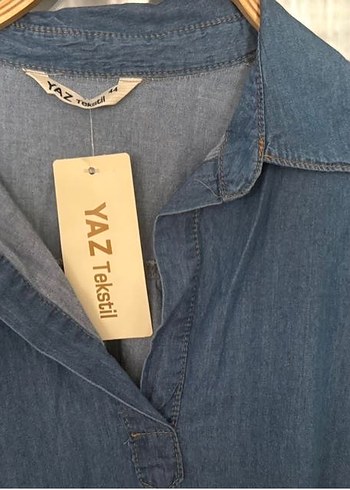 Uzun Mavi Denim Elbise - Görsel 5