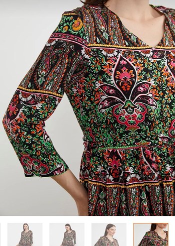 Renkli Bohem Uzun Elbise V Yaka - Görsel 2