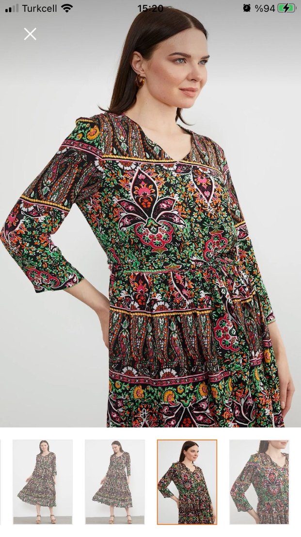 Renkli Bohem Uzun Elbise V Yaka - Görsel 3