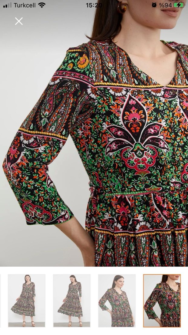 Renkli Bohem Uzun Elbise V Yaka - Görsel 2