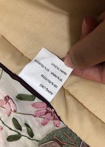 Krem bordo Çiçek Desenli kurdela işi Yastık ve Yastık Kılıfı - Görsel 5