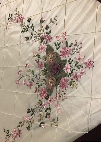 Krem bordo Çiçek Desenli kurdela işi Yastık ve Yastık Kılıfı - Görsel 4