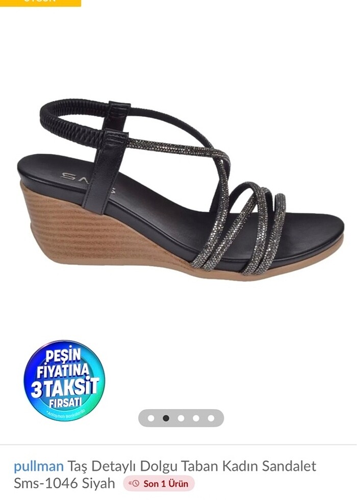Taş detaylı siyah sandalet - Görsel 2