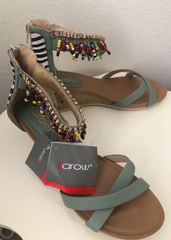 AROW Marka Boncuk Detaylı Bohem Gri Dolgu Topuklu Sandalet - Görsel 2