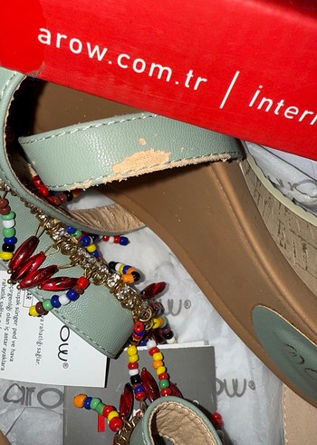 AROW Marka Boncuk Detaylı Bohem Gri Dolgu Topuklu Sandalet - Görsel 3