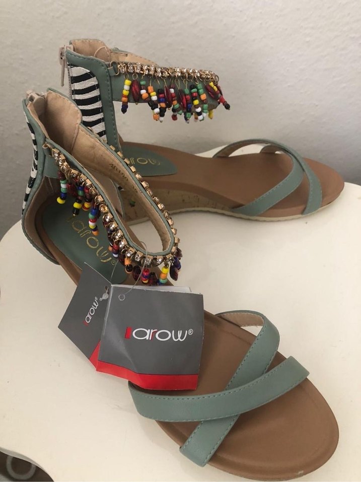 AROW Marka Boncuk Detaylı Bohem Gri Dolgu Topuklu Sandalet - Görsel 2