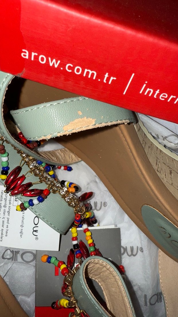 AROW Marka Boncuk Detaylı Bohem Gri Dolgu Topuklu Sandalet - Görsel 3