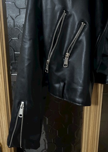 Siyah Deri Biker Ceket - Görsel 5