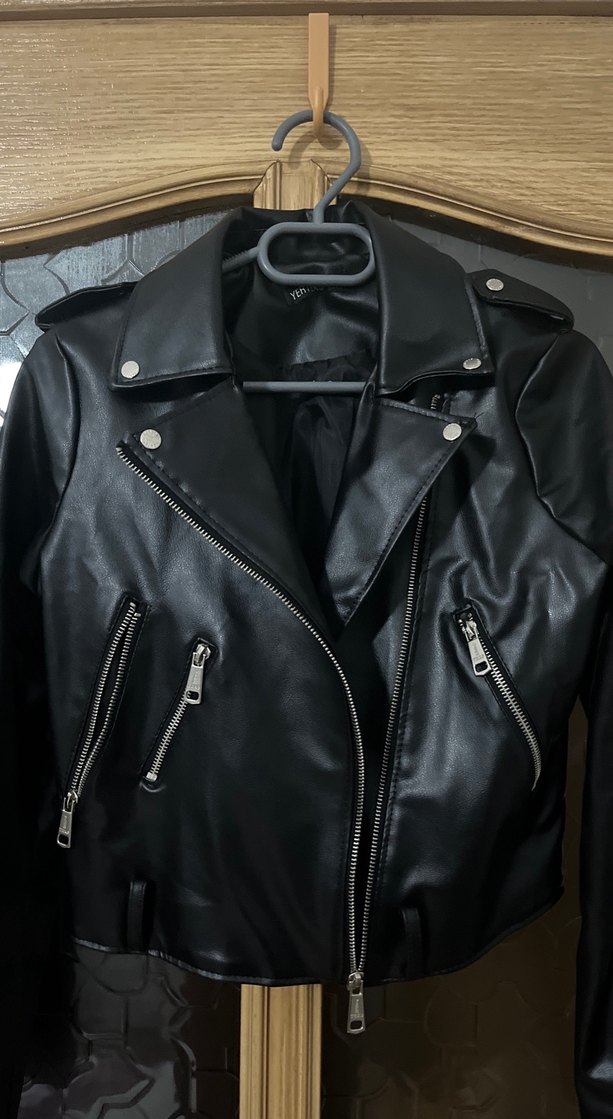 Siyah Deri Biker Ceket - Görsel 3