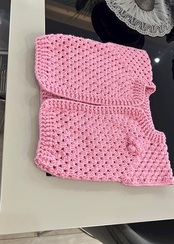 Kız Çocuk Pembe Örgü Kolsuz Hırka - Görsel 2