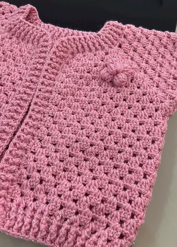 Kız Çocuk Pembe Örgü Kolsuz Hırka - Görsel 3