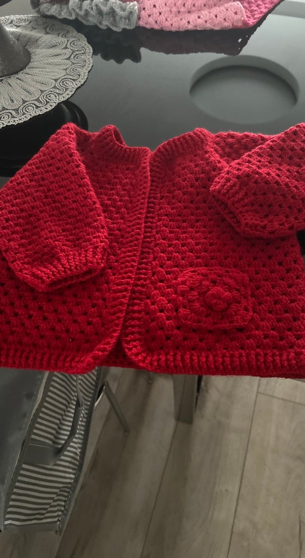 Kız Çocuk Kırmızı Örgü Hırka - Görsel 3