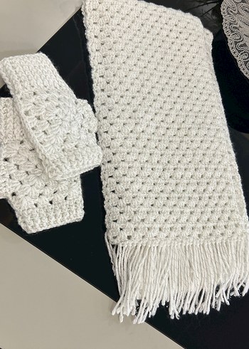 Bohem Tarzı Örgü Kadın Eldiveni Beyaz - Görsel 3