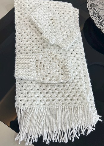 Bohem Tarzı Örgü Kadın Eldiveni Beyaz - Görsel 2