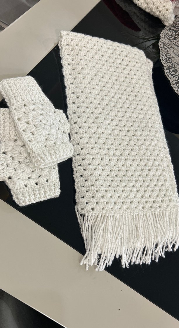 Bohem Tarzı Örgü Kadın Eldiveni Beyaz - Görsel 3