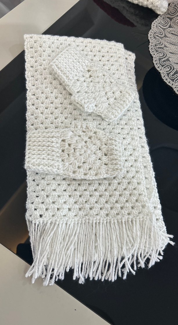 Bohem Tarzı Örgü Kadın Eldiveni Beyaz - Görsel 2