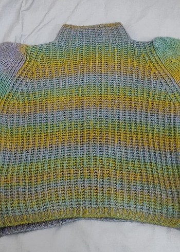 Boğazlı Çok Renkli Örgü Kadın Kazak - Görsel 2