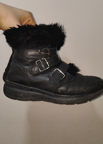 Siyah Deri Kürklü Kadın Dolgu Topuk Bot - Görsel 3