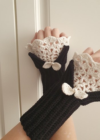 Beyaz Örgü Bohem Kadın Eldiveni - Görsel 2