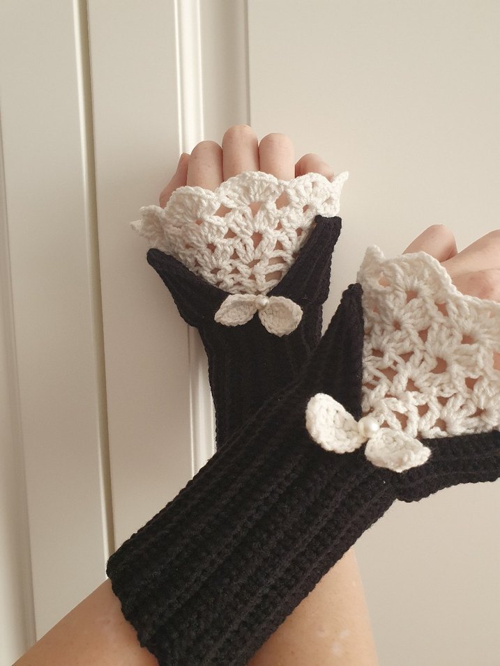 Beyaz Örgü Bohem Kadın Eldiveni - Görsel 2