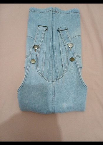 Düğmeli Mavi Kot Kısa Tulum - Görsel 2