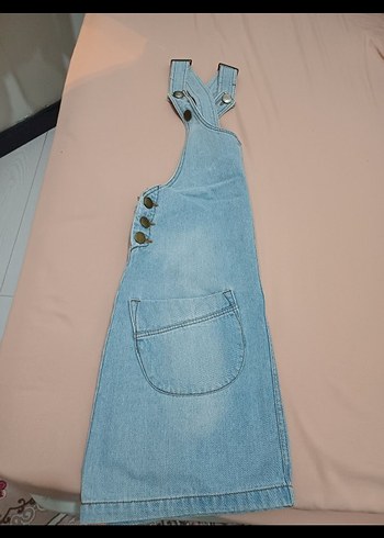 Düğmeli Mavi Kot Kısa Tulum - Görsel 3