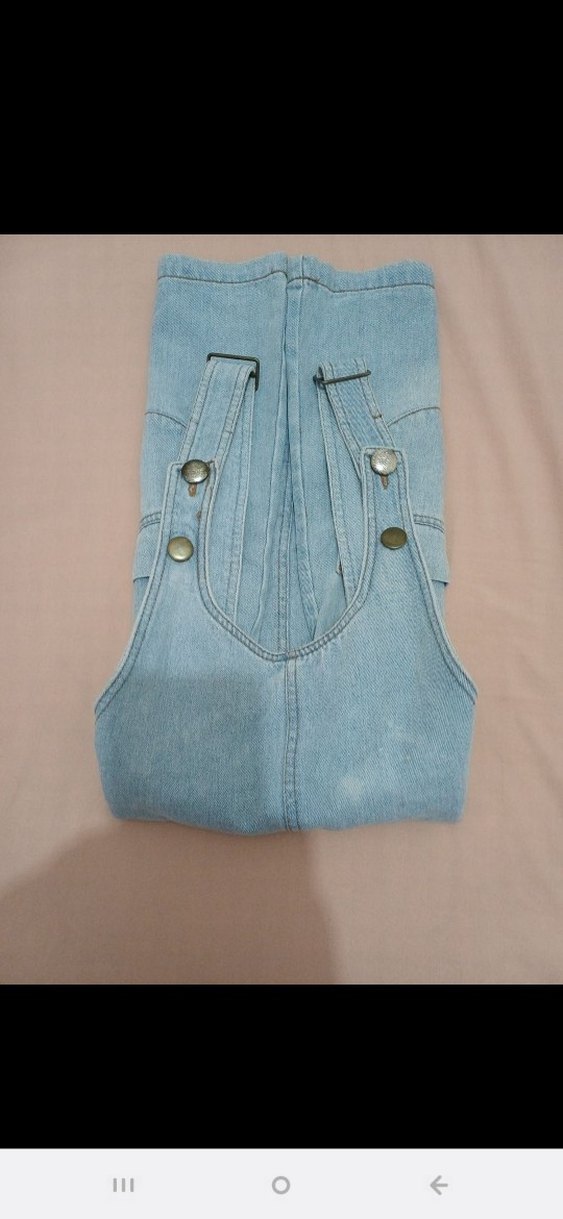 Düğmeli Mavi Kot Kısa Tulum - Görsel 2