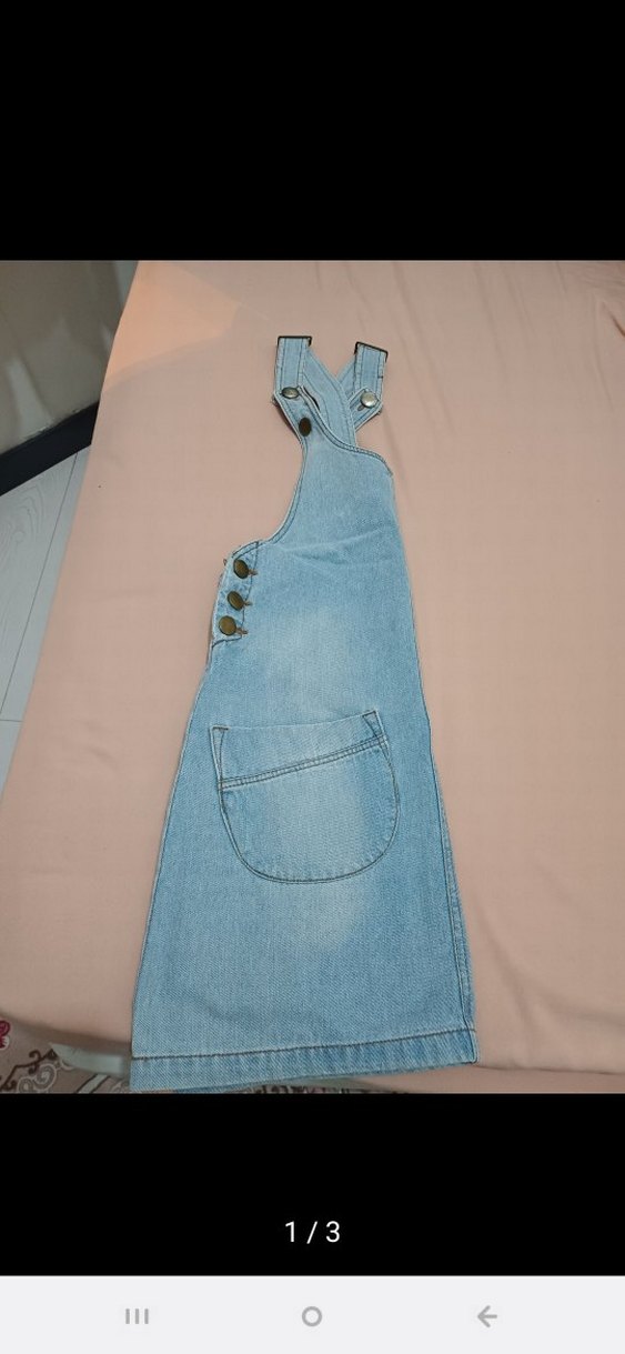 Düğmeli Mavi Kot Kısa Tulum - Görsel 3