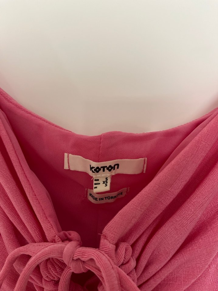 Parlak Pembe Straplez Yaka Mini Elbise - Görsel 5