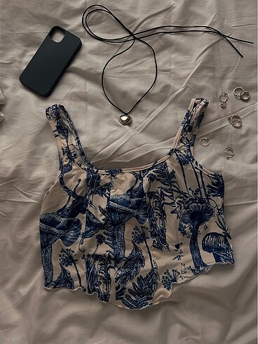Sheinside SHEİN Mavi etnik desenli crop