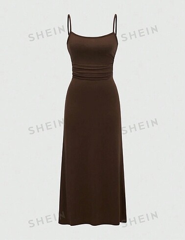 Shein kahverengi askılı elbise